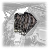 Laser cut aluminum vent panel aligned to grille frame