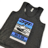 Close-up of neckline and stitching on a classic motorsport women's tank